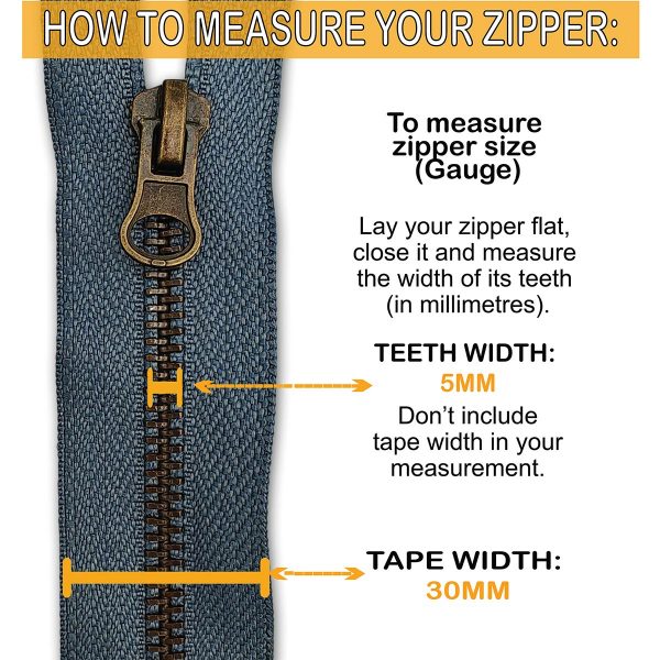 Grey Metal Zip Tape Width