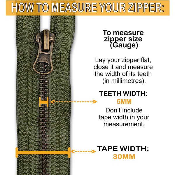 Olive Green Metal Zip Tape Width