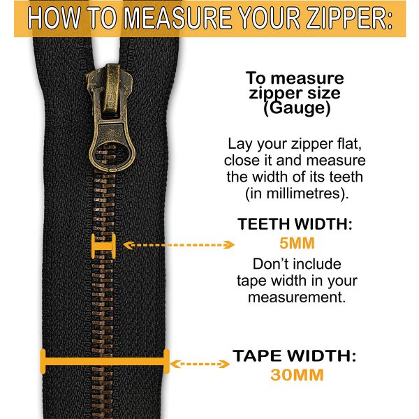 Black Metal Zip Tape Width