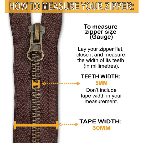 Brown Metal Zip Tape Width