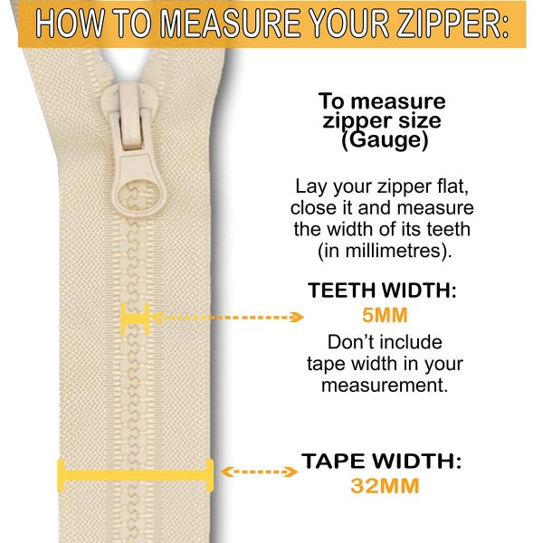 Cream Resin Zip Tape Width