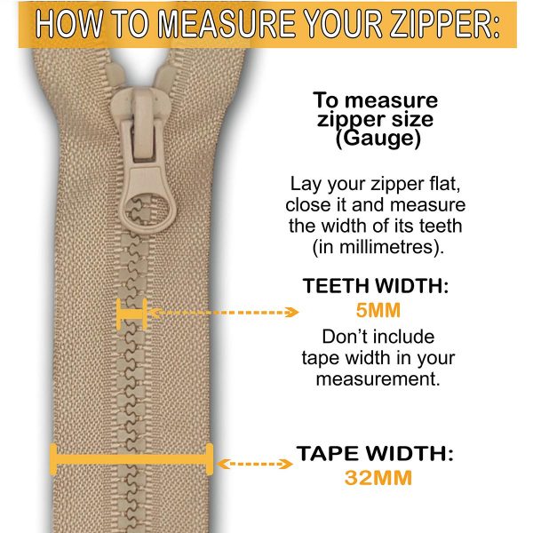 Beige Chunky Zip Tape Width