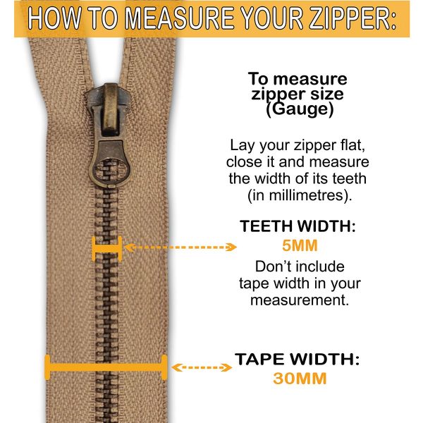 Metal Zip Beige Tape Width