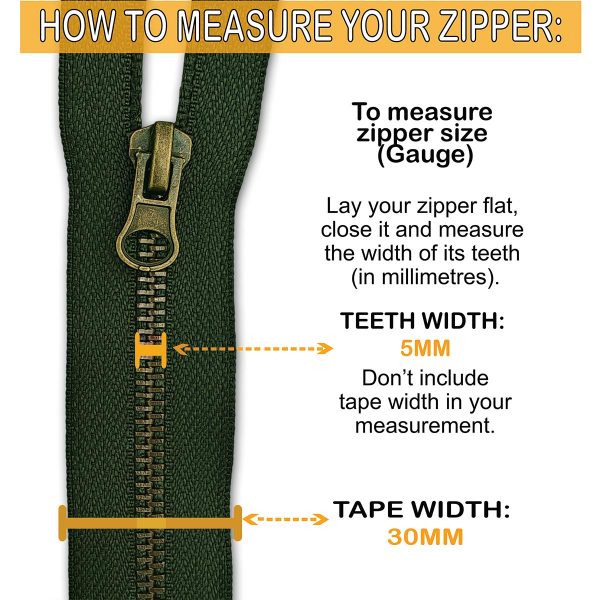 Dark Olive Metal Zip Tape Width