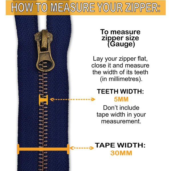 Navy Blue Metal Zip Tape Width