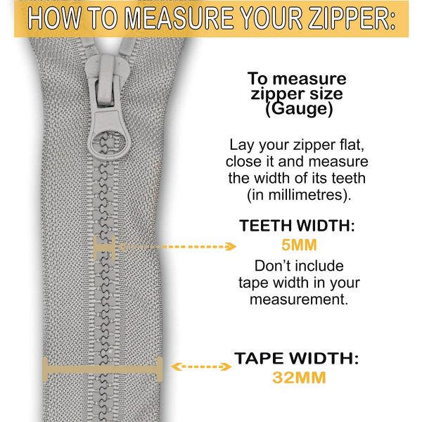 Silver Grey Resin Zip Tape Width