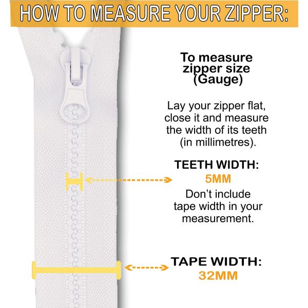 White Chunky Zip Tape Width